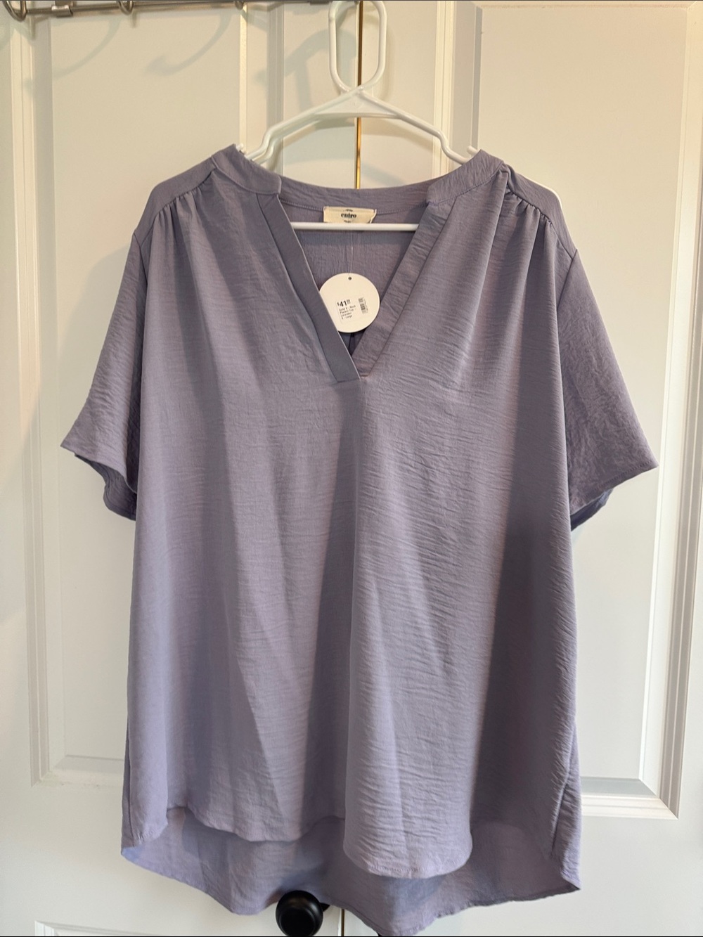 entro Dusty Lavender Split V-Neck Short Sleeve Blouse - Picture 1 of 3
